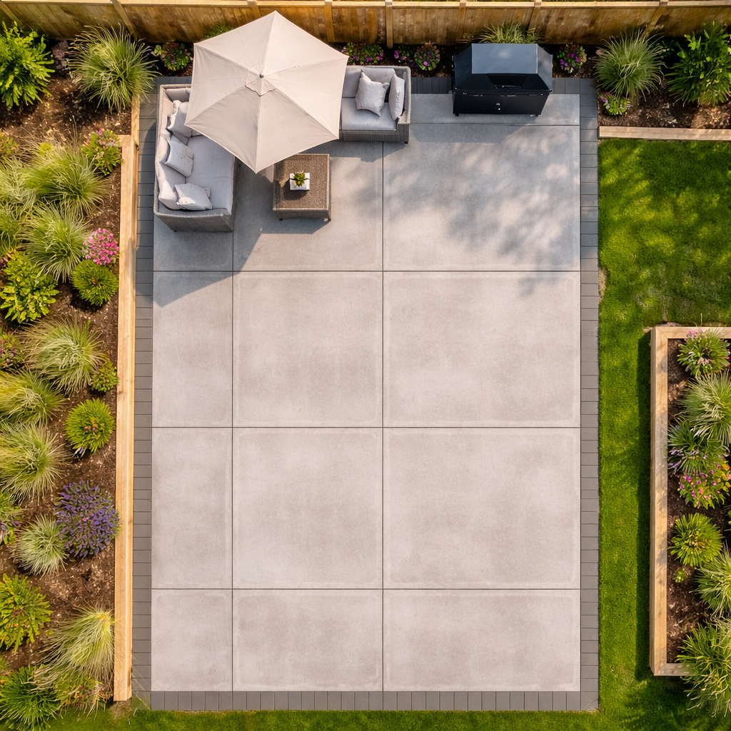 Freshly installed concrete patio in Cardiff